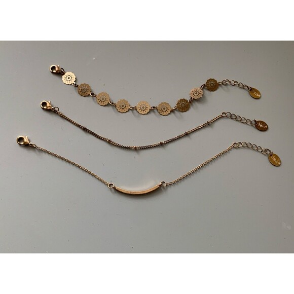 Claires Gold Tone Bracelets 6-7 inch Lot of 3 Petite Dainty - Picture 1 of 8